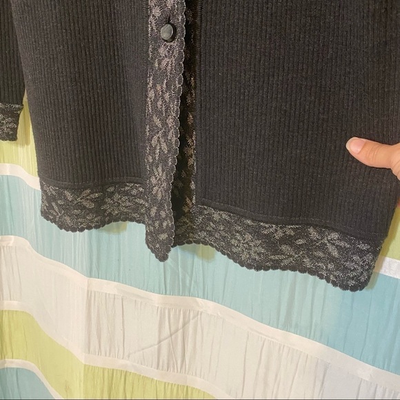 Escada Margaretha Ley Lace Knit Cardigan Wool Sweater Charcoal Black EU Sz 38 - Picture 2 of 9